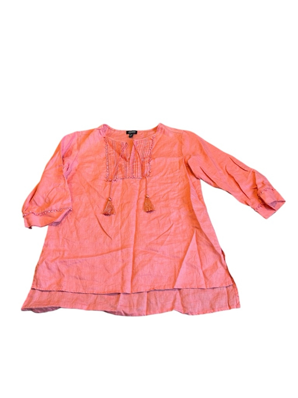 Jones New York Coral Pink linen Tassel Tunic Blouse